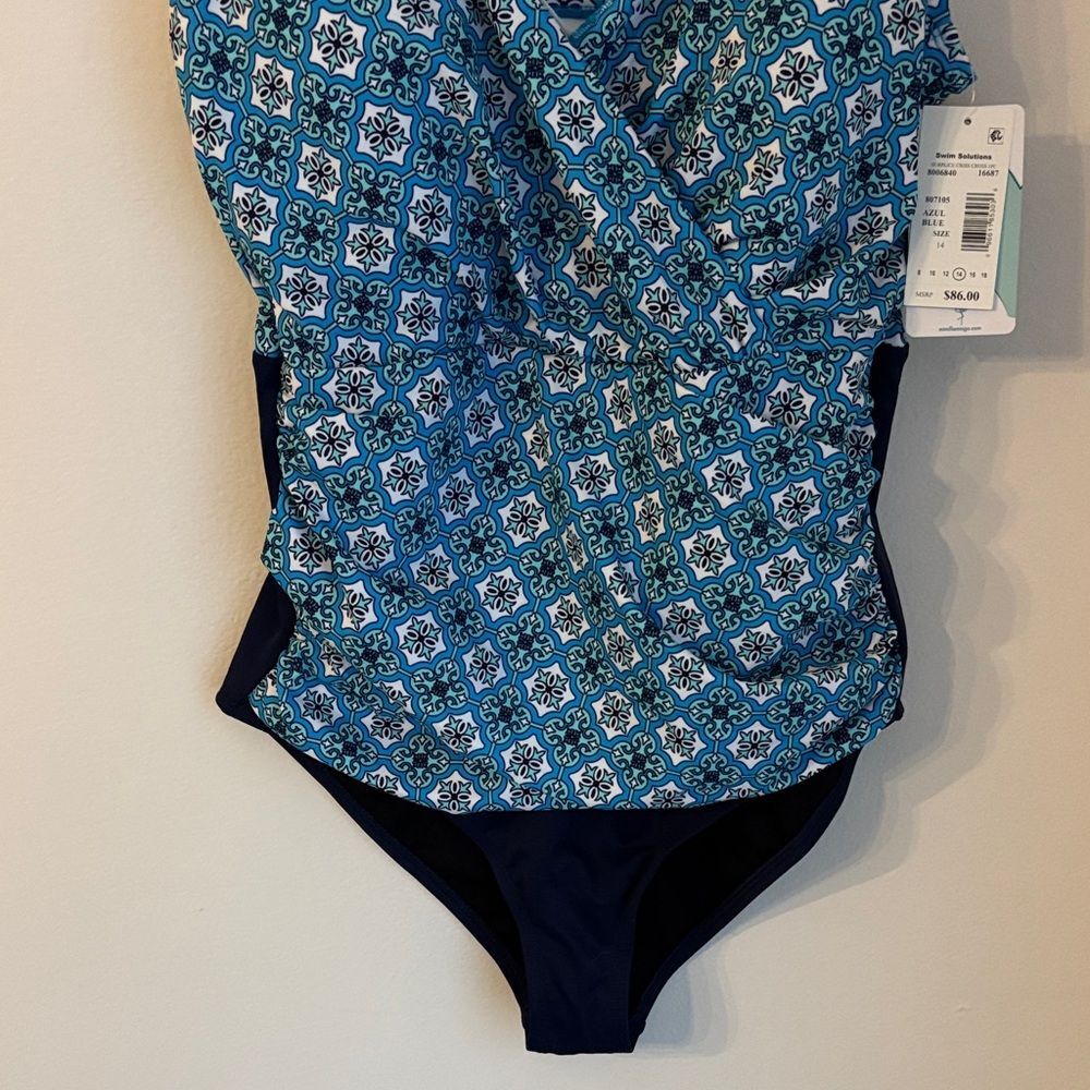 Swim Solutions Macy’s tummy control bust support geometric One Piece Swimsuit 14 - Picture 3 of 13